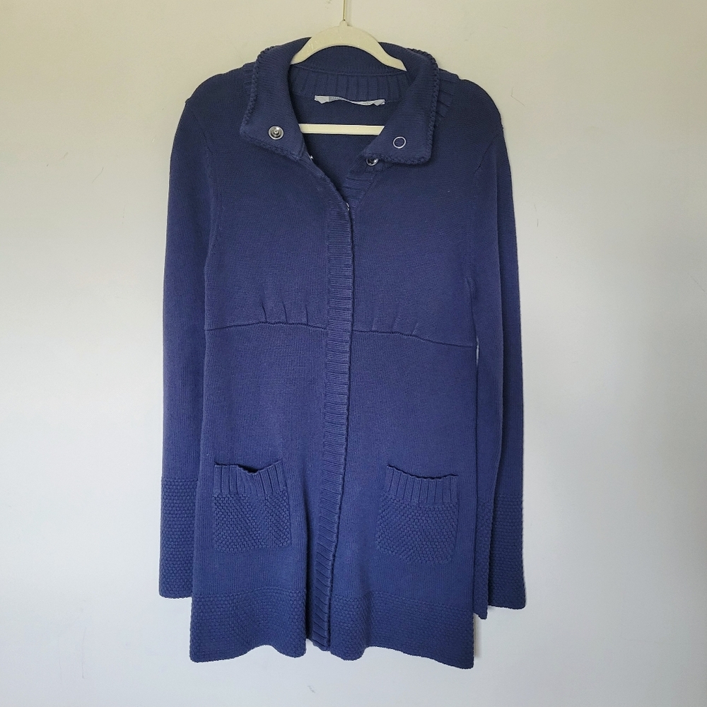 Athleta Cotton Cashmere Blend Snap‎ Front Long Cardigan in Blue